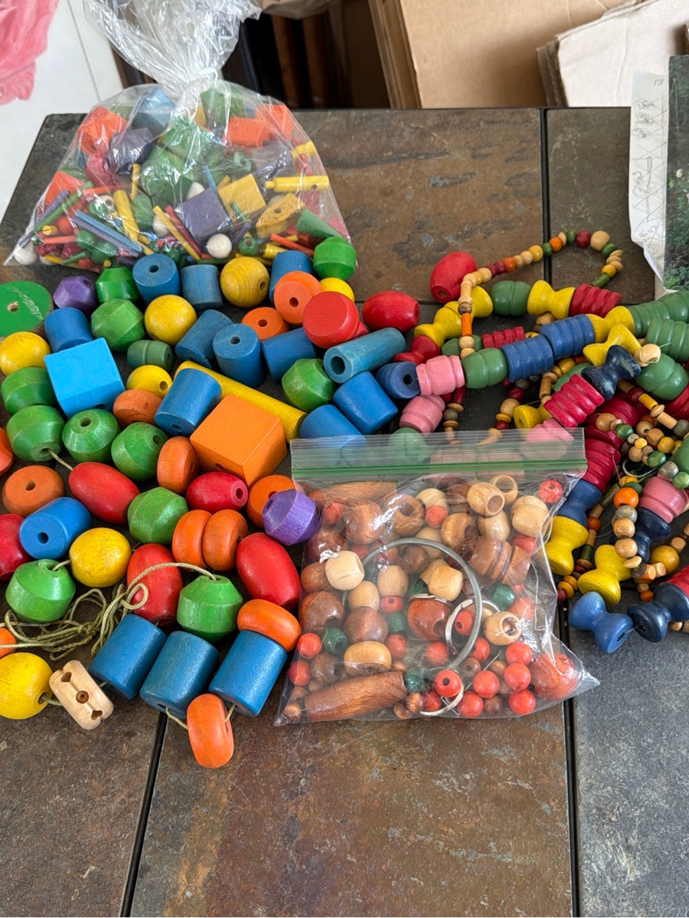 Huge lot Vintage Playskool Landscape + Wooden Beads+ Walco Bumble + Macrame Craf